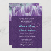 アクア&パープルフラワー花びら結婚ズメタリック 招待状 (正面/裏面)