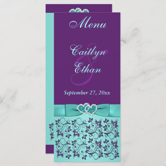 アクア、パープルフローラ、ハートメニューカード メニュー (正面/裏面)