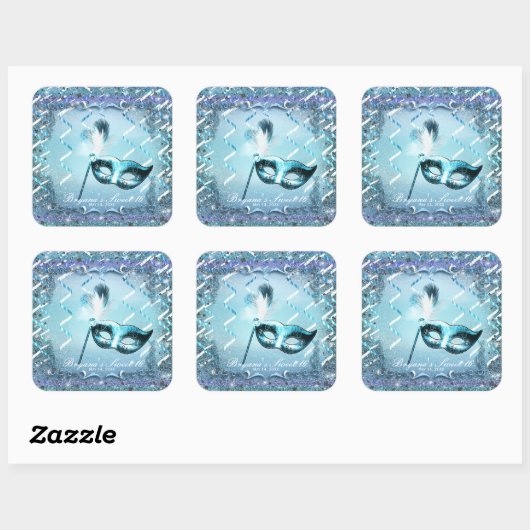 アクア&パープルマスカレードマスクエレガントボールパーティー スクエアシール (シート)