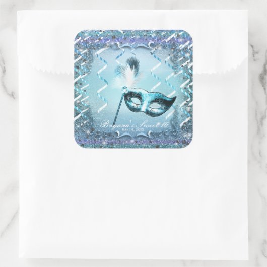 アクア&パープルマスカレードマスクエレガントボールパーティー スクエアシール (バッグ)