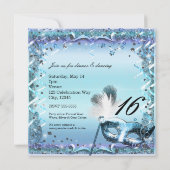 アクア&パープルマスカレードマスクバースデーパーティー 招待状 (裏面)