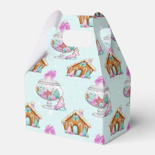 アクア&ピンククリスマスジンジャーブレッドハウスパターン フェイバーボックス (正面サイド)