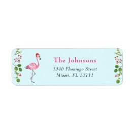 アクア&ピンクフラミンゴ熱帯クリスマスアドレス ラベル