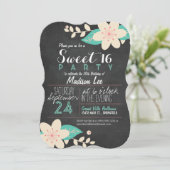 アクア&ピンクフローラシャルボードスウィート16パーティー 招待状 (スタンド正面)