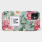 アクア&ピンクフローラフラワーガーデン名を追加 Case-Mate iPhoneケース (裏面(横))