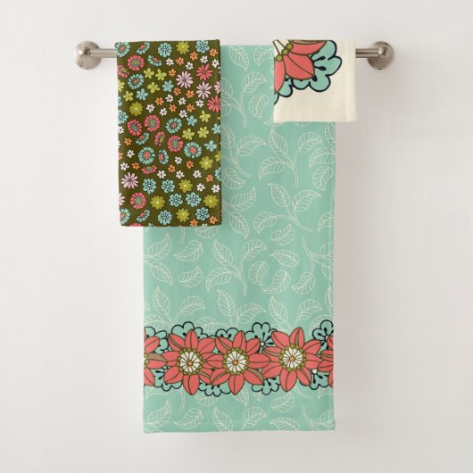 アクア&ピンクレトロフローラタオル バスタオルセット (インサイチュ)