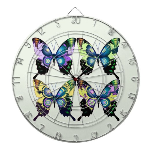 アクア、ピンク、黄色 – 蝶エレガント類 ダーツボード (正面)