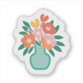 アクア フラワー ブーケ | 花瓶 かわいい イラスト シール (正面)
