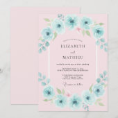 アクア フローラル アーチ ウェディング 招待状 (正面/裏面)
