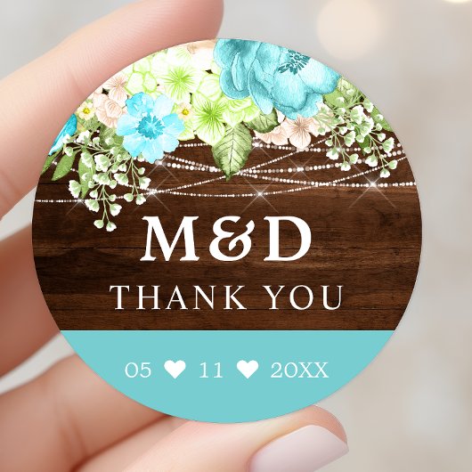 アクア フローラル ストリング ライト ラスティック サンクス ウェディング ラウンドシール
