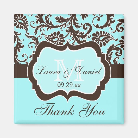 アクア、ブラウン、ホワイトフローラ結婚式の引き出物磁石 マグネット (正面)