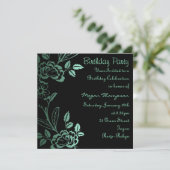 アクア&ブラックバラリーフ誕生日招待状 招待状 (スタンド正面)