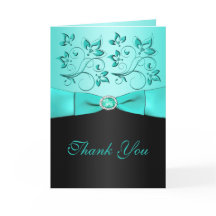 アクア＆ブラック フローラルII サンクスカード