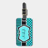 アクア、ブラック、ホワイトポストライプのルクドットラゲッジタグ ラゲッジタグ (正面縦)