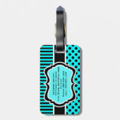 アクア、ブラック、ホワイトポストライプのルクドットラゲッジタグ ラゲッジタグ (裏面縦)