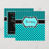 アクア、ブラック ポルカドット 16歳の誕生日招待状 招待状 (正面/裏面)