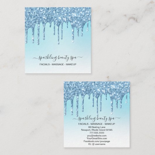 *～*アクア+ブルーインディゴドリップグリッターAP7 スクエア名刺 (正面/裏面)