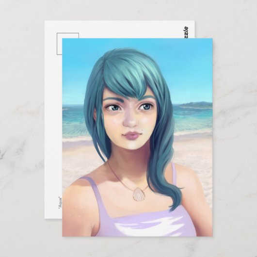 アクア – ブルーフォールドかわいらしガールオンビーチ ポストカード (正面/裏面)