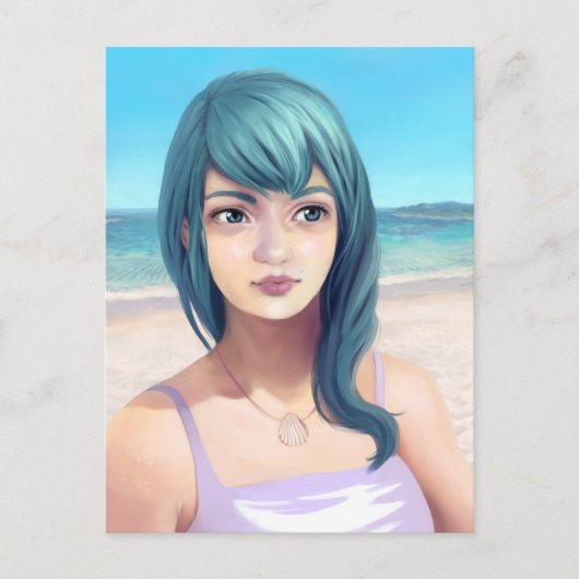 アクア – ブルーフォールドかわいらしガールオンビーチ ポストカード (正面)