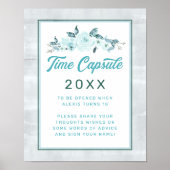 アクア&ブルー水彩フローラタイムカプセルサイン ポスター (正面)