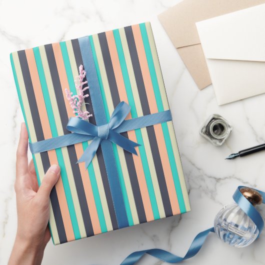 アクア、プラム、桃ストライプの紋様 ラッピングペーパー (ギフト)