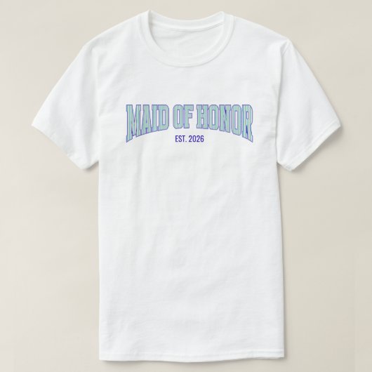 アクア＋ベージュストライプネイビー付きメイド・オブ・オナー Tシャツ (デザイン正面)
