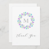 アクア、ペリウィンクル、パープルウォーターのカラーフローラリース サンキューカード (正面/裏面)