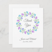 アクア、ペリウィンクル、パープルウォーターのカラーフローラリース サンキューカード (正面/裏面)