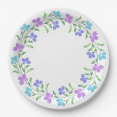 アクア、ペリウィンクル、パープルウォーターのカラーフローラリース ペーパープレート (正面)
