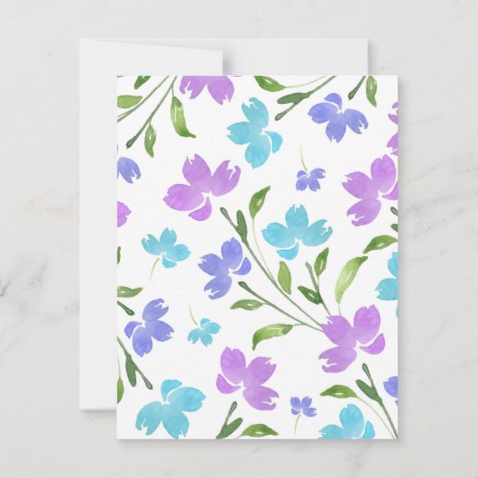 アクア、ペリウィンクル、紫色の水色の花茎 招待状 (裏面)