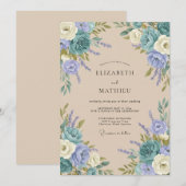 アクア・ペリウィンクル・芍薬の結婚式 招待状 (正面/裏面)