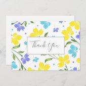 アクア、ペリウィンクル、黄色の水色のフローラステム サンキューカード (正面/裏面)