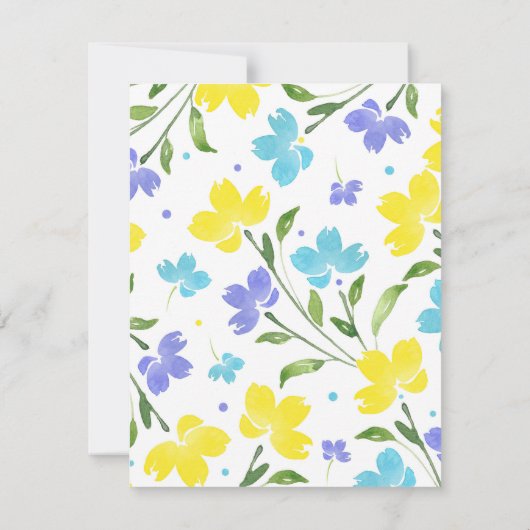 アクア、ペリウィンクル、黄色の水色の花の茎 招待状 (裏面)