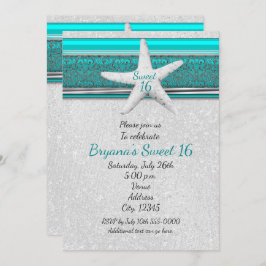 アクア＆ホワイトのスターフィッシュビーチ スウィート16 招待状