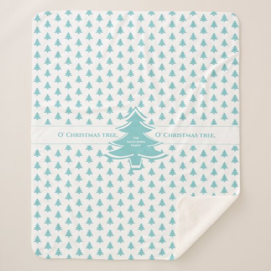 アクア&ホワイトの象徴的なクリスマスツリーパターン シェルパブランケット (正面)