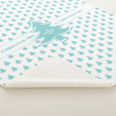 アクア&ホワイトの象徴的なクリスマスツリーパターン シェルパブランケット (3/4)