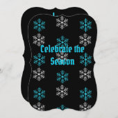 アクア/ホワイトスノーフレークフラットホリデーカード シーズンカード (正面/裏面)