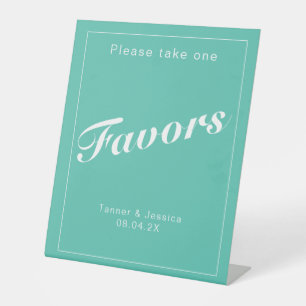 アクア&ホワイトミニマモダンリスト結婚式の引き出物 台座サイン