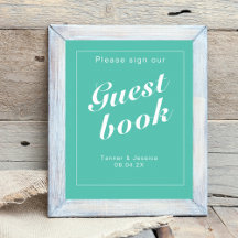 アクア&ホワイトモダンミニマ結婚リストのサイン