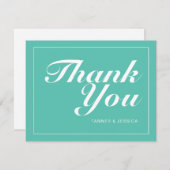 アクア&ホワイトモダンミニマ結婚リスト サンキューカード (正面/裏面)