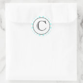 アクア&ホワイト水玉模様ステッモノグラムのカー ラウンドシール (バッグ)