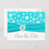 アクア、ホワイト、グレーの雪が日付カードを保存 案内ポストカード (正面/裏面)