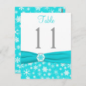 アクア、ホワイト、グレーの雪片テーブル番号カード ポストカード (正面/裏面)