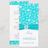 アクア、ホワイト、グレーの雪片メニューカード メニュー (正面/裏面)