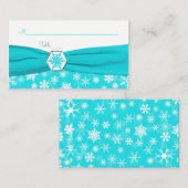 アクア、ホワイト、グレーの雪片座席表 プレイスカード (正面/裏面)