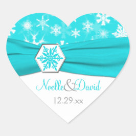 アクア、ホワイト、グレーの雪結婚片のシール ハートシール