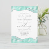 アクア ホワイト シルバー フォイル ギラギラ ウェディング 招待状 (スタンド正面)