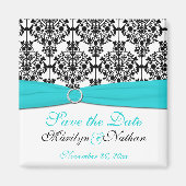 アクア、ホワイト、ブラックのダマスクの結婚式の好意マグネット マグネット (正面)