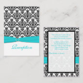 アクア、ホワイト、ブラックのダマスク披露宴カード エンクロージャーカード (正面/裏面)