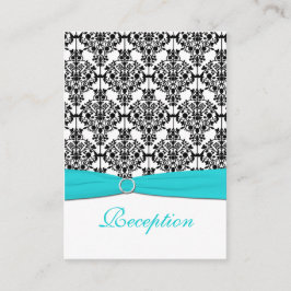 アクア、ホワイト、ブラックのダマスク披露宴カード エンクロージャーカード